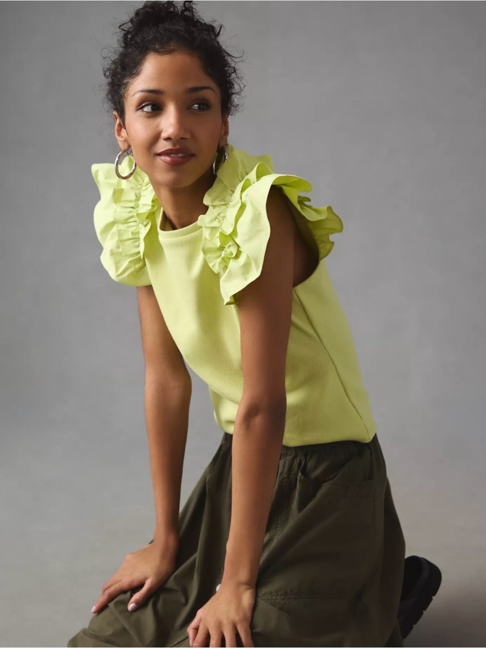 Anthropologie Lime Ruffle-Sleeve Knit Tank #1286